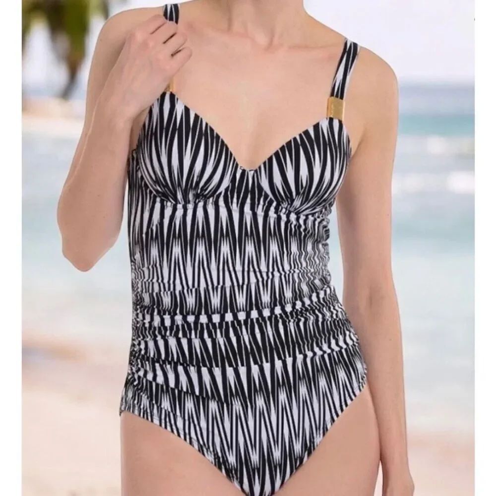 SPANX Bathing Suit Women’s One Piece Underwire Black & White Swim Wear